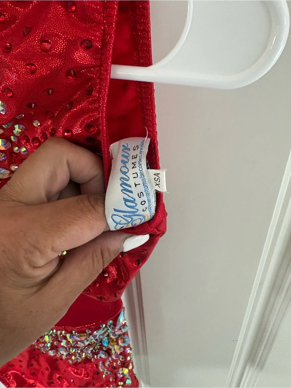 Glamour Red Kids Costume Leotard with Iridescent Gems